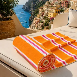PETTI Artigiani Italiani - Strandtuch XXL Mikrofaser 90x180 cm Groß mit Feinen Bunten Streifen, Badetuch Schnelltrocknend und Sandfrei, für Strand, Pool und Reise, Made in Italy, Feinstreifen 04