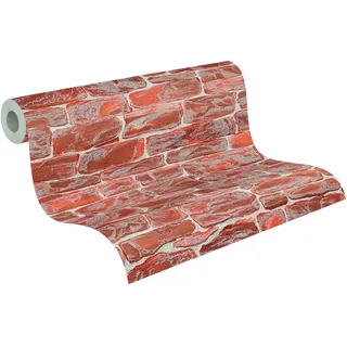 A.S. Création Vliestapete 316547 - Stein Tapete Natur in Rot, Orange - 10,05 m x 0,53 m - Steintapete Vlies