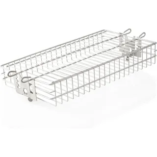 BBQ-Toro Edelstahl Grillrondell für Drehspieß, Flach-Grillkorb, Tumbler Käfig Korb, höhenverstellbar - Silber