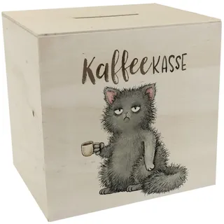 Katze mit Tasse Spardose aus Holz mit Spruch Kaffeekasse EIN dekoratives Sparschwein für Katzenbesitzer lustige Kaffeekasse Männer Geburtstag Morgenmuffel Sparbüchse Haustier