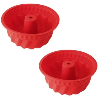 Dr. Oetker 9926450 Kugelhopf Backform 2er Set, 2 Kuchenformen, Silikonform, Gugelhupfform, Silikon, Rot, 21,5 cm