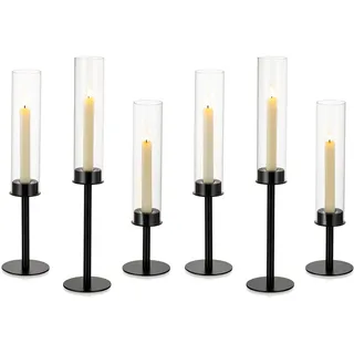 Nuptio Glaszylinder für Kerzen Kerzenhalter Glas: 6 Stücke Metall Kerzenständer Stabkerzen Schwarz Groß Bodenlosen Zylinder Kerzen Windlicht Hochzeit Party Tisch Tafel Tafelaufsatz Esszimmer Deko