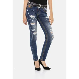 Slim-fit-Jeans CIPO & BAXX "Cipo & Baxx Jeans", Damen, Gr. W31/L34, Länge 34, blau, Obermaterial: 98% Baumwolle CO. 2% Elasthan EL., uni, slim fit, Jeans Slim-fit-Jeans, in knalligem Design, WD455