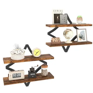 Feonase Wandregal-Set, 2-stöckig, Wandregale, für Schlafzimmer, Küche, Wohnzimmer, Badezimmer, Rustikales Braun