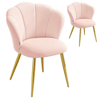 VASAGLE Esszimmerstuhl 2er Set, blütenblattförmige Rückenlehne, gepolsterter Schminktischstuhl, Samt, bis 150 kg belastbar, Stahlbeine, für Küche, Wohnzimmer, Schlafzimmer, rosa KDC099S101-2J