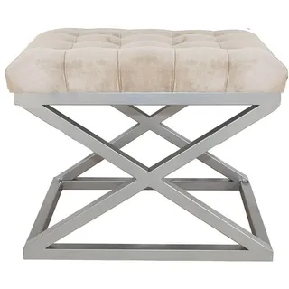 Atelier Del Sofa Stylish Pouffe with Metal Frame, 50 cm Width, 42 cm Height, 40 cm Depth | 100% Polyester Babyface, Silver & Cream | Perfect for Modern Living Spaces