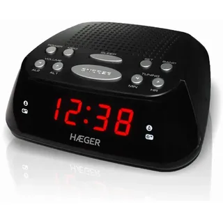 HAEGER Snooze Digitaler Wecker, Snoozer/Sleep-Funktion, Doppel-Wecker, 20 Senderspeicher (10 FM / 10 Am), rotes LED-Display für einfache Anzeige.