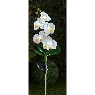 Solar Gartenstecker "Orchidee" weiß, 75 cm hoch, Beetstecker, Blumenstecker, Dekostecker, Leuchtdeko, Gardendeko für Draußen - Weiß