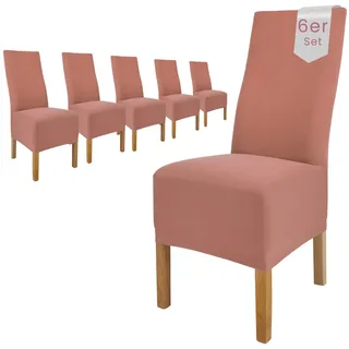 Scheffler Home Stuhlhussen Emma Altrosa 6er Set aus Jersey Baumwolle – Elastische Stuhlbezüge für Hochlehner und Polsterstühle, waschbar und formstabil, Oeko-TEX Zertifiziert