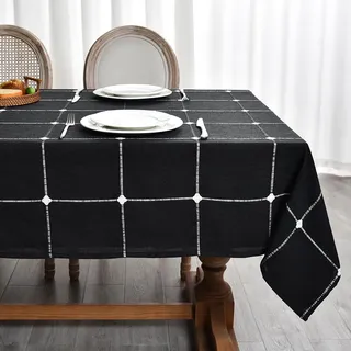 Plenmor Leinen Tischdecke Abwaschbar 180x135cm, Leinenoptik Tischdecken Baumwolle Halloween Tischdecke Schwarz für Küche,Garten,Party,Herbst