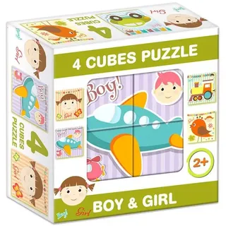 Mix Puzzle mit Würfeln, 4 Teile - Jungen-Mädchen