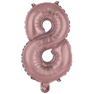 Homéa, Ballon Zahl 8, Metallise, aus Aluminium, mit Strohhalm, Höhe 40 cm, Roségold