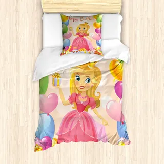 ABAKUHAUS Geburtstag Mantele, Mädchen-Prinzessin Themed, Milbensicher Allergiker geeignet mit Kissenbezügen, 135 cm x 200 cm - 80 x 80 cm, Mehrfarbig