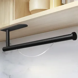 ZUIMENG Küchenrollenhalter Ohne Bohren, Mit Abroll-Bremse Küchenpapierhalter Selbstklebend, Papierrollenhalter Edelstahl Küche Rollenhalter Wand oder Unter Schrank (Schwarz)