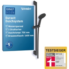 Duravit Universal Duschset, Duschkopf mit 3 Strahlarten (Rain, Intense Rain, Soft Rain), wassersparender Duschkopf mit Schlauch, variable Duschstange (700 mm), Duschschlauch (1600 mm), Schwarz Matt