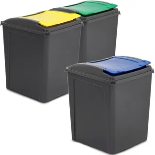 3x50L Mülltonne Schwarz-Gelb-Blau-Grün Mülleimer Küche 3 3fach 50l Bin Sack