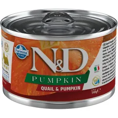 Farmina N&D Pumpkin Mini Pastete Hundefutter (Nassfutter, mit hochwertigen Vitaminen und natürliche Antioxidantien, ohne Mais, Zutaten: Wachtel und Kürbis, Portionsgröße: 140 g)