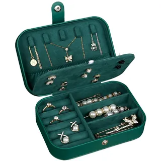 Hatori Reise-Schmuckkästchen mit Spiegel, 2 Ebenen, kleine Schmuck-Organizer-Boxen für Frauen und Mädchen, PU-Leder, tragbare Schmuckaufbewahrung, Halsketten, Armbänder – Weiß