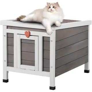 Vevor Katzenhaus wetterfest, Katzenhütte für mehrere Katzen, Katzen-/Kaninchenhaus aus Holz für draußen mit PVC-Türklappen und offenem Dach, 513 x 420 x 420 mm