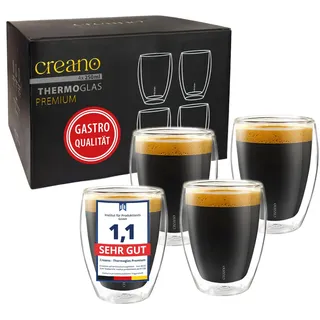 Creano PREMIUM doppelwandige Trinkgläser 250ml - 4er Set - OHNE versiegeltes LOCH deshalb Gastronomie Qualität - 100% Spülmaschinenfest - WELTNEUHEIT