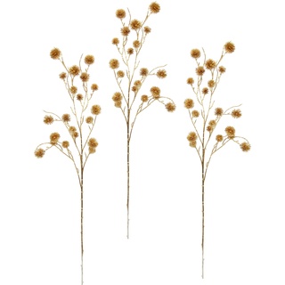 Flair Flower Künstlicher Mini Distelzweig Gold Metallic 3er Set Kunstzweig Deko Pflanze Edeldistel Zweig Weihnachtsdeko Einzelblume Winterblume Plastikblumen Kunstpflanze AST, 100x18x6 cm, 021135GO