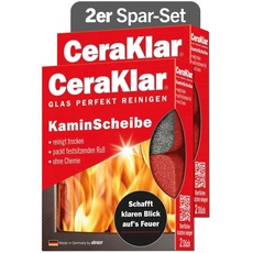 abrazo CeraKlar KaminScheibe - 4 Kaminscheibenreiniger, 2x2 Stk. - kratzfreie Kamin Scheibenreinigung ohne Chemie, Kaminglasreiniger, Kaminreiniger