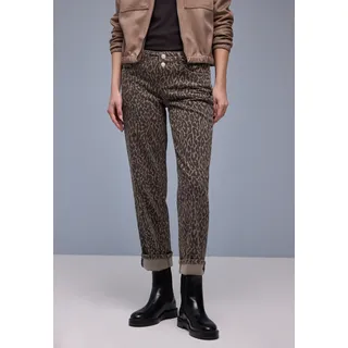 Straight-Jeans STREET ONE "Style Amalia", Damen, Gr. 32, Länge 28, braun (leo print washed), Denim/Jeans, Obermaterial: 81% Baumwolle, 17% Polyester, 2% Elasthan, straight fit lang, Jeans Straight-Jeans, im Leo-Look