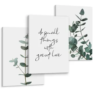 Muralo Leinwandbilder 3-er Set Zitat Blätter 3D , Textil , Baum/Pflanze/Natur, Sprichwort/Zitat , Rechteckig , 90x40 cm , Bilder & Rahmen, Bilder