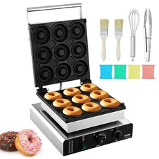 Bild Elektrischer Donutmaker, 2 kW Kommerzielle Donutmaschine mit Antihaftbeschichtung, 9 Löcher, Doppelseitige Heizwaffelmaschine für 9 Donuts, 50–300 °C, für Restaurants und den Heimgebrauch