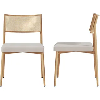 Esszimmerstuhl ’Jördfjok’ 2er Set Polsterstuhl mit Metallgestell Textilbezug Rattanoptik/Beige - Beige