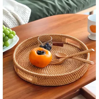 Rundes Rattan-Tablett - handgeflochten - vielseitig - 1 Stück - 35 x 35 x 6 cm