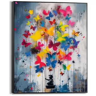 Wandbild REINDERS "Butterfly Balloon", bunt (farbe bild(er): mehrfarbig), B:40cm H:50cm T:3cm, Bilder, Wandbild, Kinderzimmer - Schmetterlinge - Kind - Mehrfarbig - MDF - Street Art