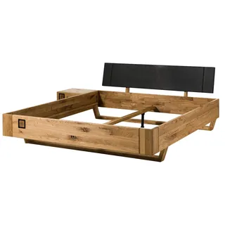 MASSIVMOEBEL24.DE Bett inkl. Nachttisch links Wildeiche 160x200x81 natur geölt/lackiert KITZBÜHEL #149 - Schwarz
