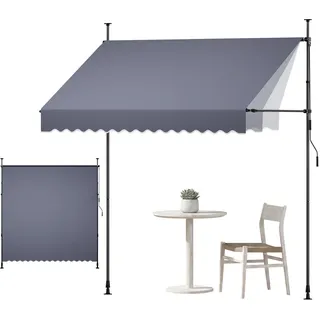 VEVOR Klemmmarkise 250 cm, Höhenverstellbare Markise mit Handkurbel, Terrassenmarkise UPF 80+ Sonnenschutz, Sonnenmarkise, Balkonmarkise, Ideal für Terrasse, Balkon  & Garten, Dunkelgrau