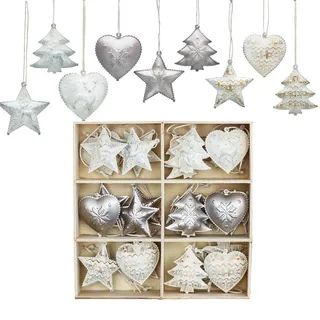 Valery Madelyn Metallanhänger mit Weihnachtsglocken 24er Set 5cm Weihnachtsanhänger Herz Stern Baum Weihnachtsdeko Eisen Weihnachtsdekoration zum Aufhängen für Christbaumschmuck MEHRWEG Verpackung