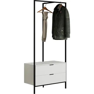 trendteam smart living - Jody - Garderobenständer mit 2 praktischen Schubladen - Weiß matt/Schwarz - Kompakter Kleiderständer - (BxHxT) 85 x 190 x 47 cm - Freistehende Garderobe mit Metallgestell