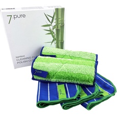 7.Pure Bambus SET, 2 x Putztücher und 3 x Poliertuch, Sauber ohne Putzmittel, antibakteriell, fusselfrei, staubfrei, mühelose Reinigung, Wisch-Lappen, Putzlappen, Fensterleder, Tücher