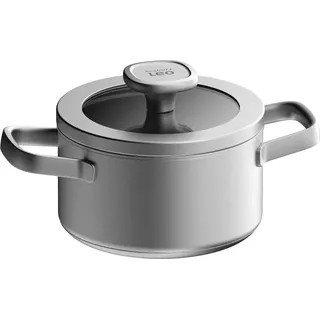 BergHOFF Leo Kochtopf aus 18/10 Edelstahl, Ø 16 cm, rund, mit Glasdeckel, ergonomische Griffe, induktion, ohne Antihaftbeschichtung, spülmaschinenfest - Grau