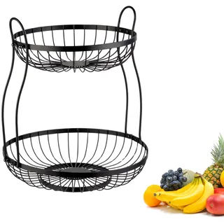 Westmark Obst Etagere 2 Etagen Doppio – Obstkorb Etagere – Deko Drahtkorb – Praktische Aufbewahrung Küche, Buffet & Esstisch – Schwarz, 32,5 x 34,5 cm