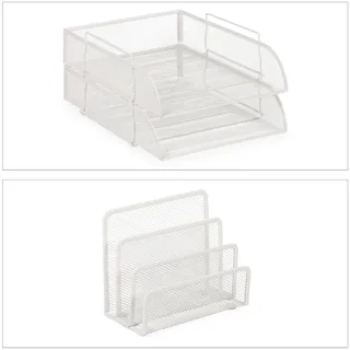Relaxdays Schreibtisch Organizer Set Metall, weiß