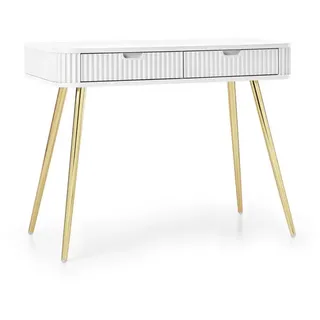 Deine Möbel 24 Schminktisch Moderno 103/80/49 in Weiß/Gold , Weiß, Goldfarben , Holzwerkstoff , 2 Schubladen , 103x80x49 cm , Wohnzimmer, Wohnzimmertische, Konsolentische