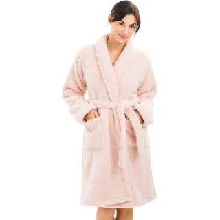 HOMELEVEL Kuschelfleece Bademantel für Damen - Sherpa Morgenmantel mit Taschen Schalkragen Gürtel - Damenbademäntel waschmaschinenfest