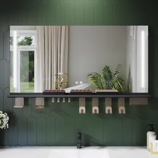 SONNI Badezimmerspiegel 120 x 60 cm, dreifarbig, dimmbar, RA90, beschlagfrei, mit multifunktionaler Ablage