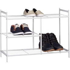 Bild von Schuhregal SANDRA mit 3 Ebenen, Schuhablage aus Metall, mit Stiefelfach, HBT: ca. 50,5 x 26 cm, für 8 Paar Schuhe, mit Griffen, weiß