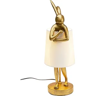 Kare Tischleuchte Animal Rabbit Gold/Weiß, Leuchte, Lampenschirm 100% Leinen, Nachttischlampe, Deko Lampe, Leuchtmittel nicht inklusive, 50x17x20cm