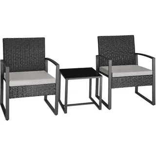 tectake Rattan Sitzgruppe Granada,höhenverstellbare Kunststofffüße,hellgrau/schwarz , Textil , Rechteckig , Gartenmöbel, Gartengarnituren, Gartenmöbel-Sets