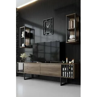 Dmora - Fernsehschrank Ananke, Ständer für Wohnzimmerfernseher, Niedriges Wohnzimmer-Sideboard, TV-Ständerbasis, 180x30h48 cm, Walnuss und Schwarz