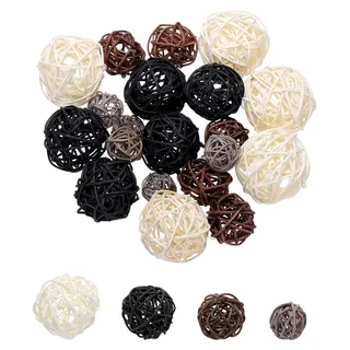 20 Stück Vasenfüller Dekorative Kugeln 2.4/2/1.6/1.2" Weiß/Schwarz/Kaffee/Grau Rattan Dekor Kugeln Schüssel Füller für Heimdekoration Mittel Tisch