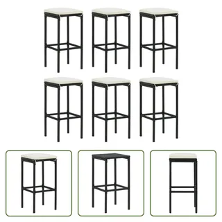 The Living Store Barhocker mit Kissen 6 Stk. Schwarz Poly Rattan - Schwarz