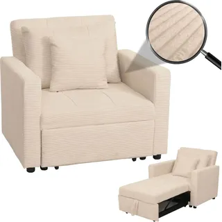 Schlafsessel HWC-L90, Klappsessel Gästebett Relaxsessel, Liegefläche 200x100cm Stoff/Textil Cord creme-beige - Beige